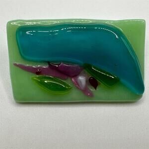 Handmade Fused Glass Brooch Multicolor Abstract Artistic Design Women's Pin